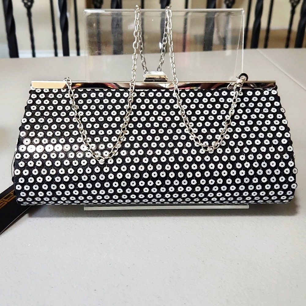 Black and silver evening clutch